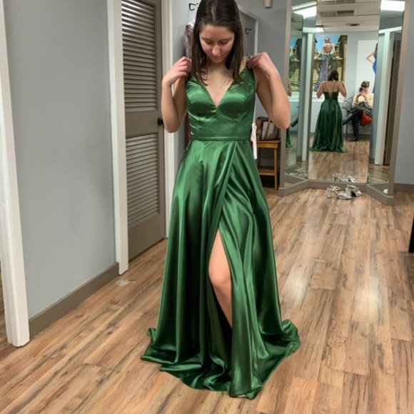 green emerald velvet dress Lace-Up Dark Green Long Sequin Prom Dress with Cut Out Black / 3 main image 1